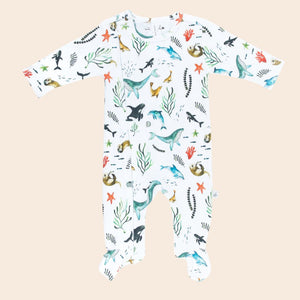 Under the Sea Organic Cotton Zip Footed Outfit - Baby Gifts Australia