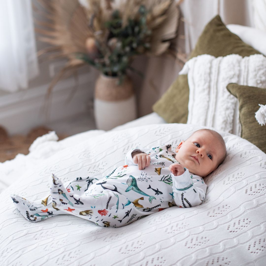 Under the Sea Organic Cotton Zip Footed Outfit - Baby Gifts Australia
