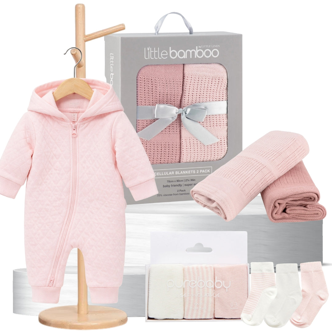 Baby Girl Cuddle Hamper with Blush Growsuit