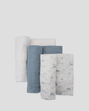 Little Bamboo Retro Blue Muslin Wraps 3 Pack