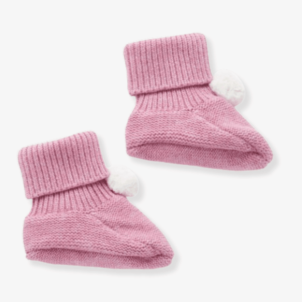 Pure Baby Beetroot Pink Pom Pom Booties - Baby Gifts Australia