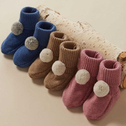 Pure Baby Beetroot Pink Pom Pom Booties - Baby Gifts Australia