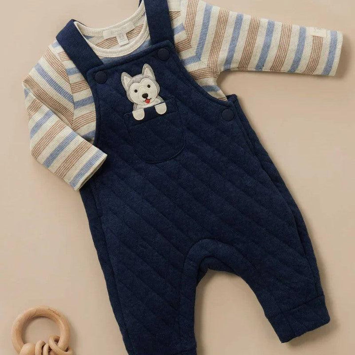 Pure Baby Blue Quilted Overalls - Baby Gifts Australia