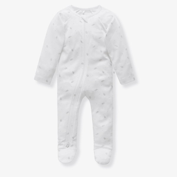 Pure Baby Essentials Pale Grey Leaf Zip Growsuit - Baby Gifts Australia