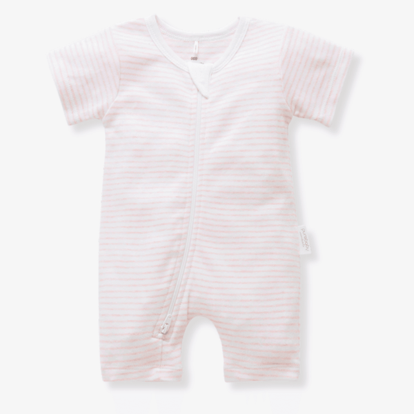 Pure Baby Essentials Pale Pink Stripe Short Zip Growsuit - Baby Gifts Australia