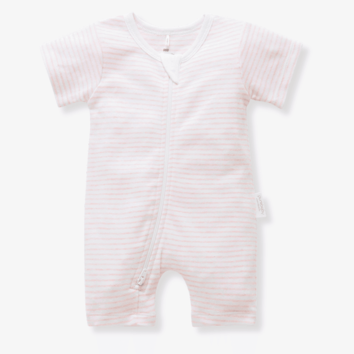 Pure Baby Essentials Pale Pink Stripe Short Zip Growsuit - Baby Gifts Australia