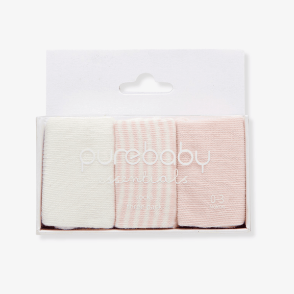 Pure Baby Essentials Pink Socks 3pk - Baby Gifts Australia