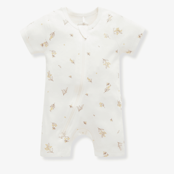 Pure Baby Essentials Vanilla Wattle Bee Short Zip Growsuit - Baby Gifts Australia