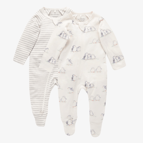 Pure Baby Penguin & Stripe Growsuit Pack - Baby Gifts Australia