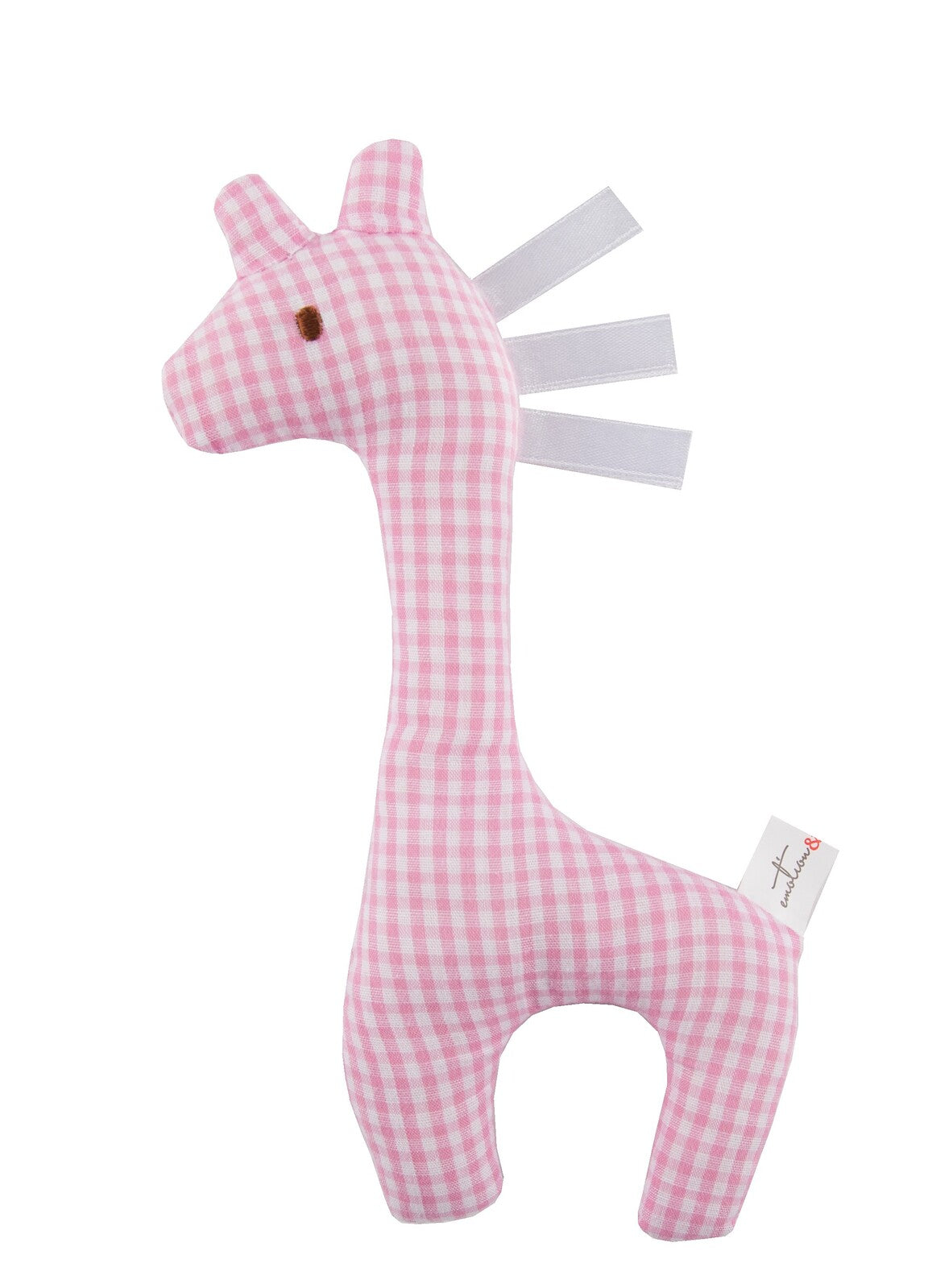 Pink Gingham Giraffe Rattle