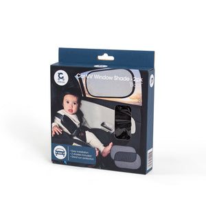Package of a car seat window shade with a child illustration on a white background