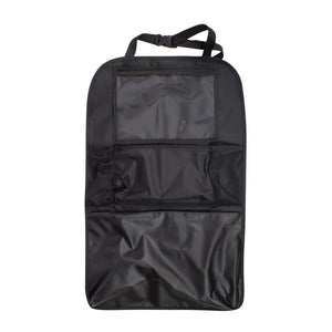 Black car seat cover with a pocket on a white background