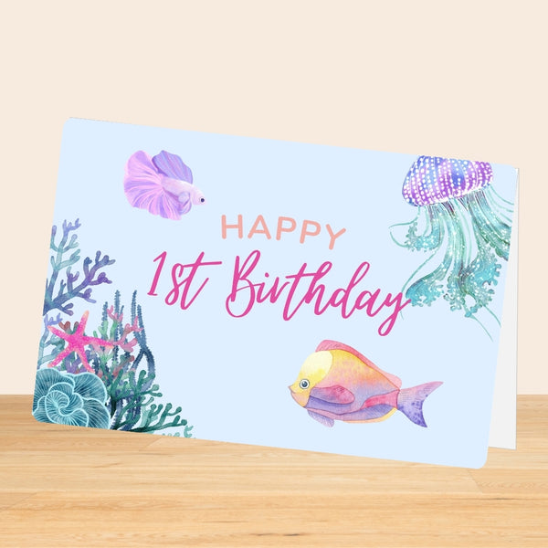 1st Birthday Baby Girl Greeting Card - Baby Gifts Australia
