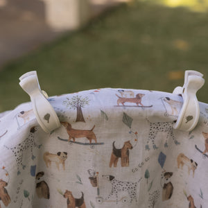 Dogs Day Out Muslin Wrap & Dusty Blue Pram Clip Set - Baby Gifts Australia