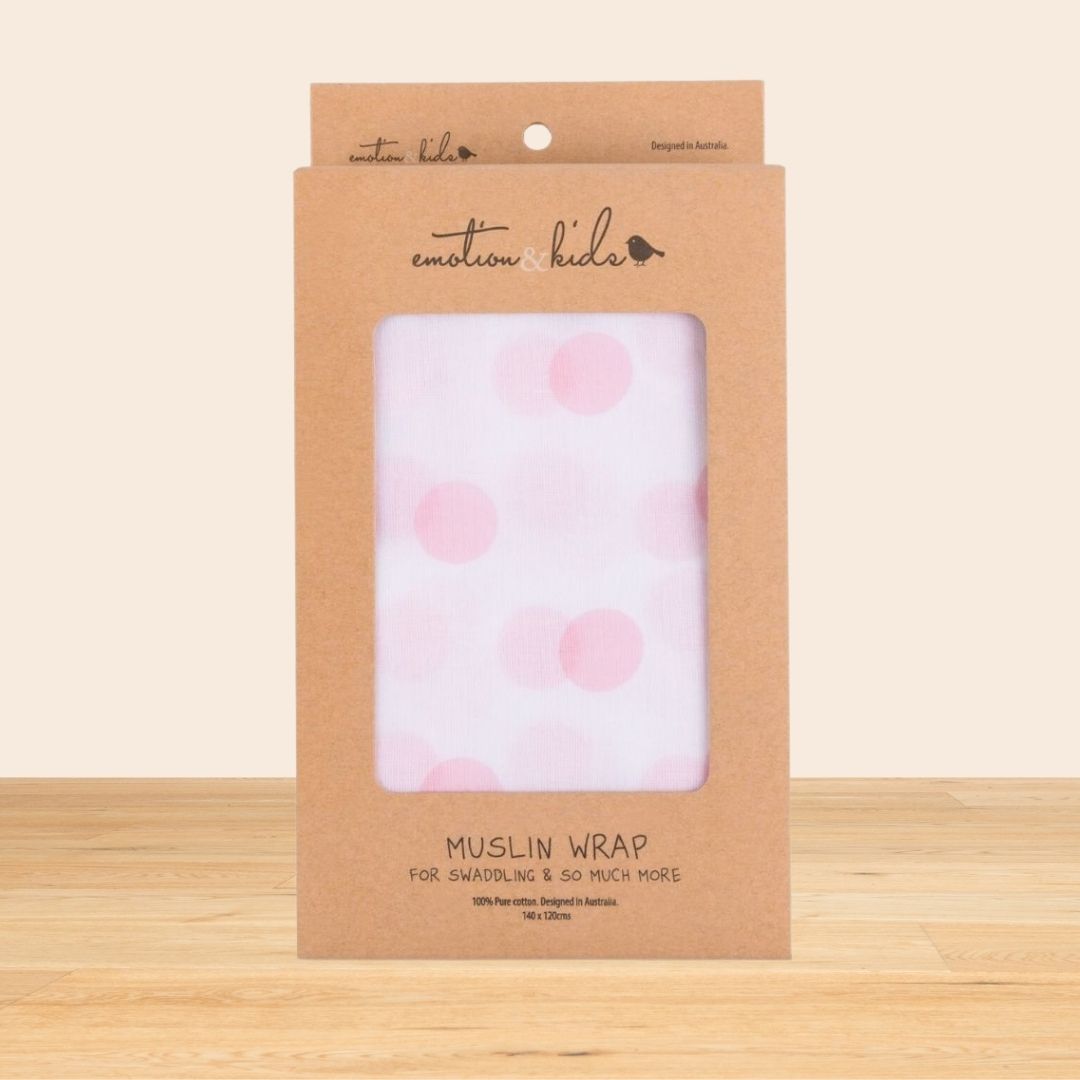 Emotion & Kids Pink Spots Muslin Wrap - Baby Gifts Australia