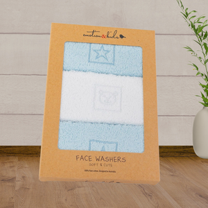 Emotion & Kids Blue Stars & Teddy Face Washer 3 Pack - Baby Gifts Australia