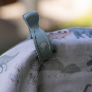 Dinosaurs Adventure Muslin Wrap & Dusty Blue Pram Clip Set - Baby Gifts Australia