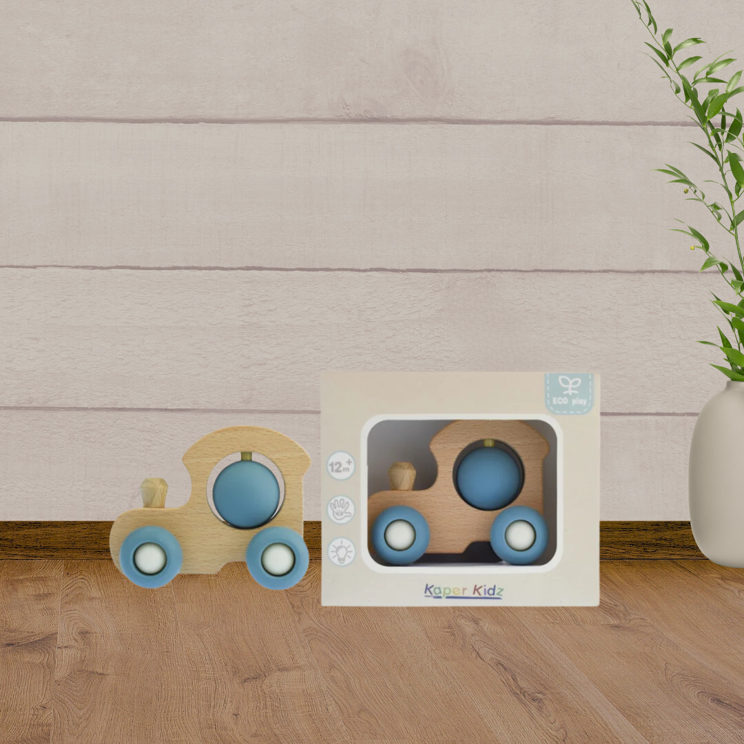 Eleganter Eco Spin Train Toy in Blue - Baby Gifts Australia