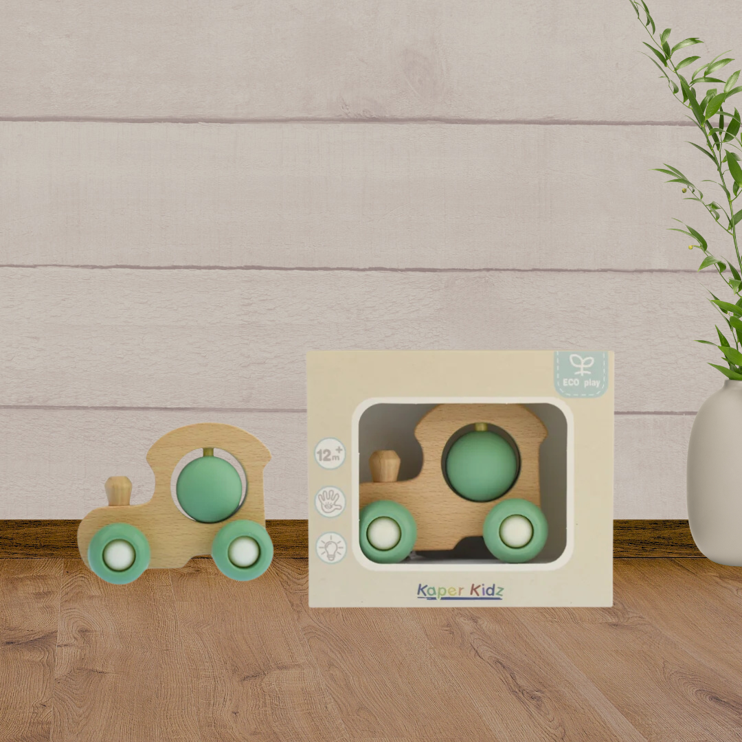 Eleganter Eco Spin Train Toy in Green - Baby Gifts Australia