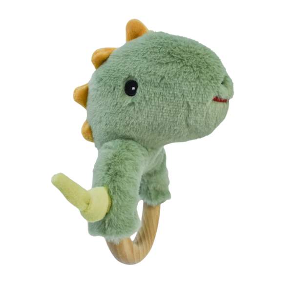 Eleganter Snuggle Buddy Minty Dinosaur Wooden Ring Rattle