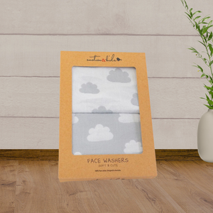 Emotion & Kids Grey Cloud Muslin Face Washers 2pk - Baby Gifts Australia