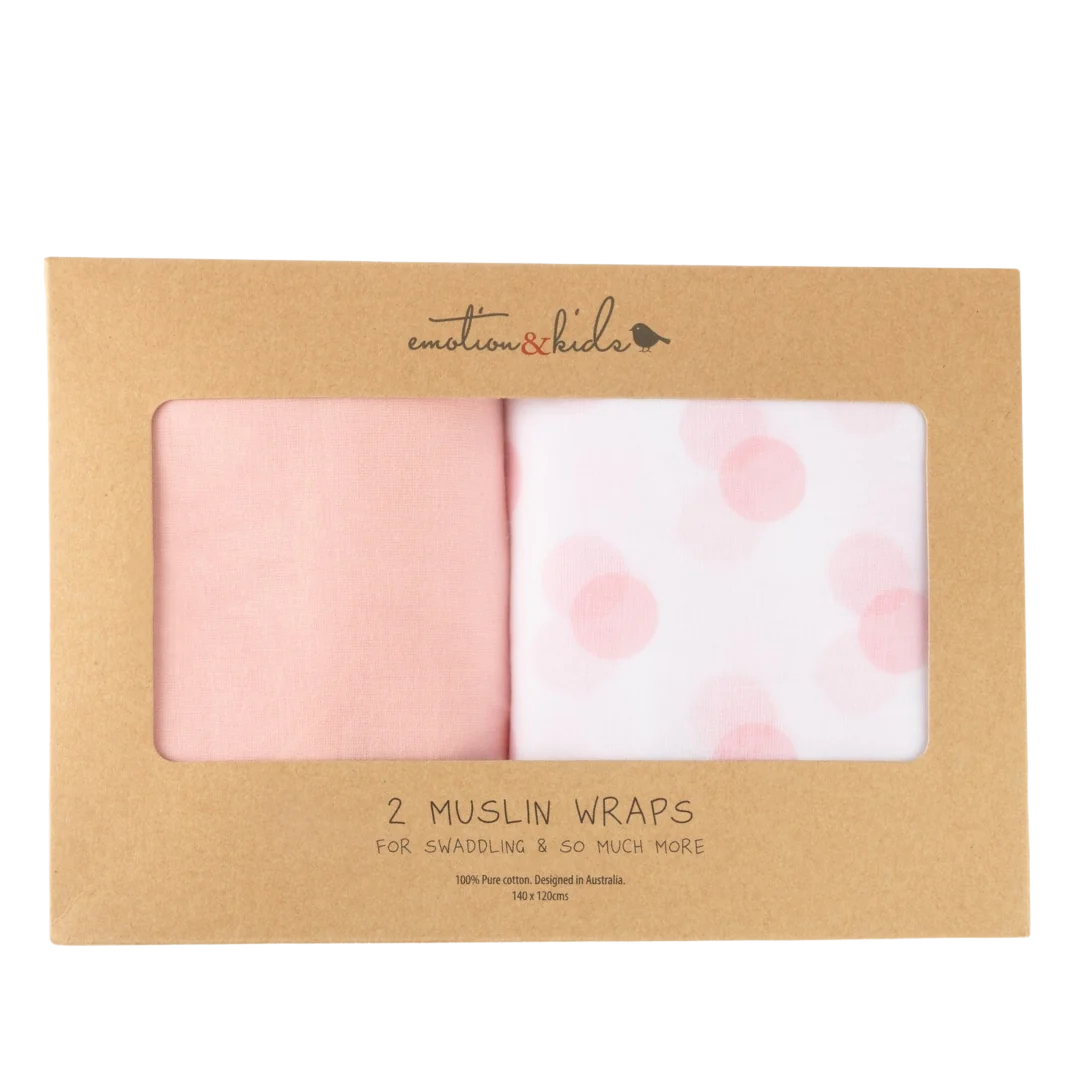 Emotion & Kids Pink & Pink Spot Muslin Wrap 2 Pack