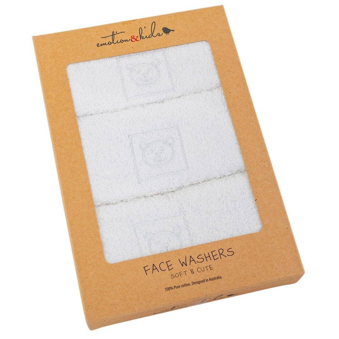 Emotion & Kids White Teddy Bear Face Washers - 3 Pack
