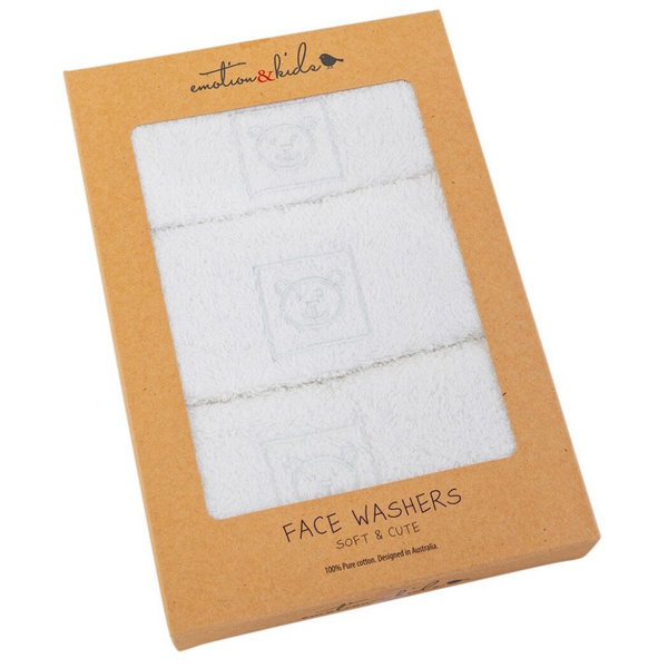 Emotion & Kids White Teddy Bear Face Washers - 3 Pack