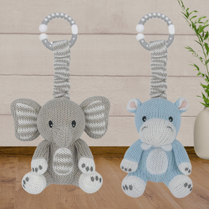 Living Textiles 2pk Stroller Toys - Elephant & Hippo - Baby Gifts Australia