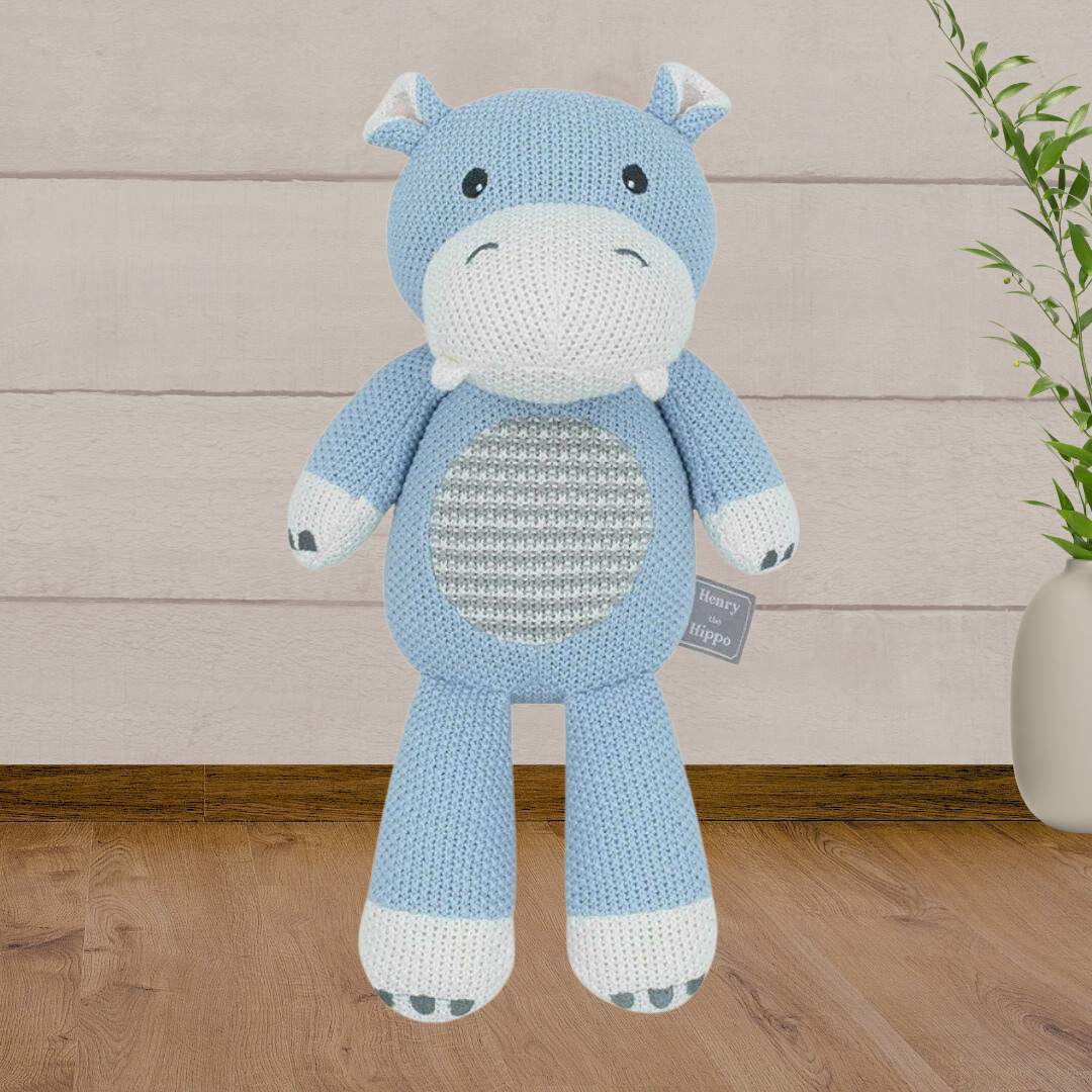 Living Textiles Harry the Hippo Knitted Toy - Baby Gifts Australia