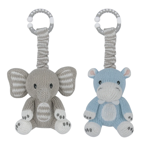 Living Textiles 2pk Stroller Toys - Elephant & Hippo