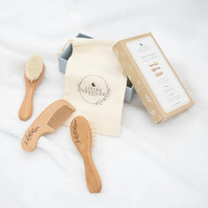 Living Textiles 3 Pc Baby Wooden Brush & Comb Set - Baby Gifts Australia