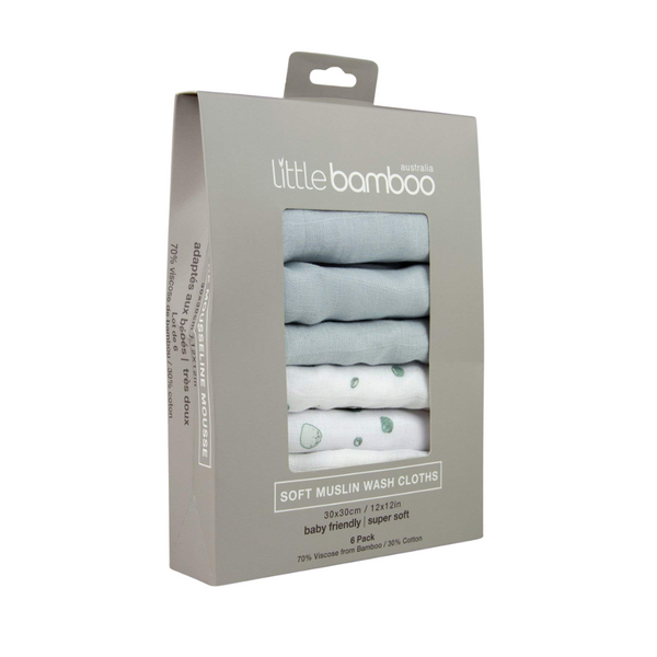 Little Bamboo Muslin Washers 6Pk - Whisper