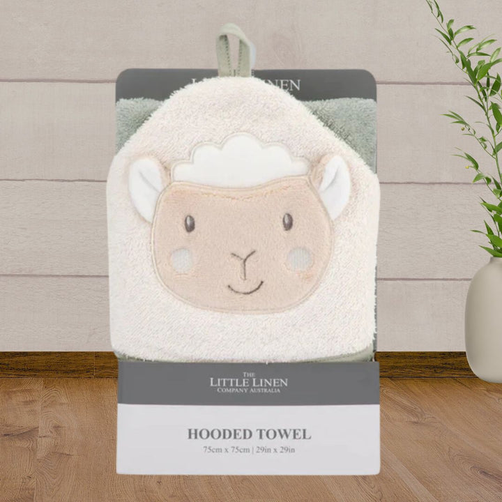 Little Linen Baby Plush Hooded Towel - Farmyard Lamb - Baby Gifts Australia