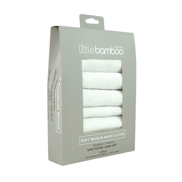 Little Bamboo Muslin Washers 6Pk - Natural