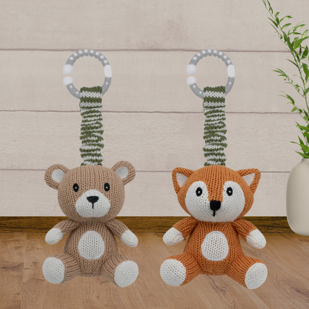 Living Textiles 2pk Stroller Toys - Bear & Fox - Baby Gifts Australia