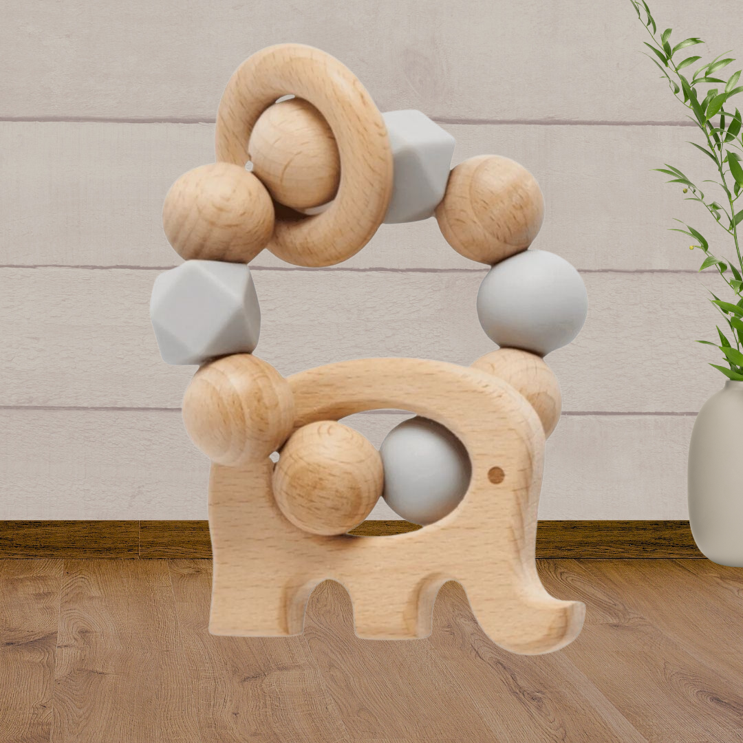 Pure Baby Grey Elephant Teething Ring - Baby Gifts Australia