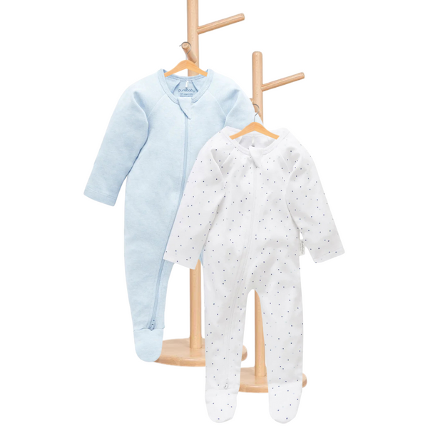 Pure Baby Essentials Blue Spot & Stripe Zip Growsuit 2 Pack