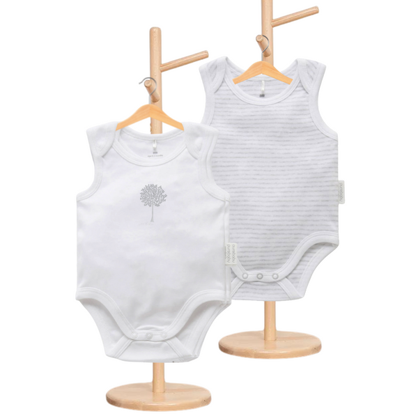 Pure Baby Essentials Grey & White Singlet Bodysuit 2-pack