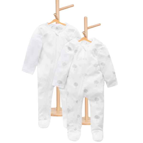 Pure Baby Essentials Grey & White Trees Zip Footed Growsuit 2 Pack