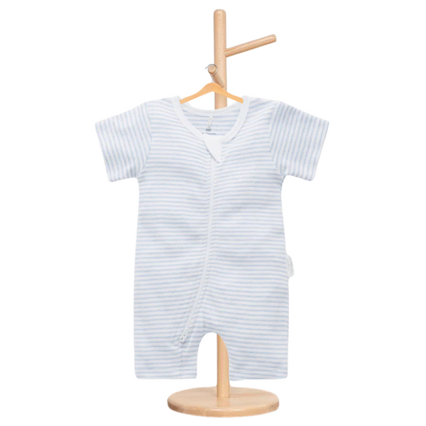 Pure Baby Essentials Pale Blue Stripe Short Zip Growsuit