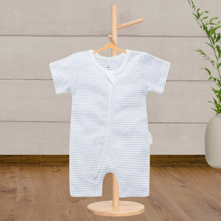 Pure Baby Essentials Pale Blue Stripe Short Zip Growsuit - Baby Gifts Australia