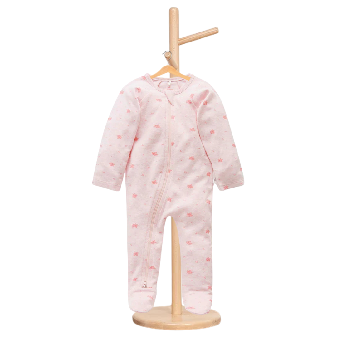 Pure Baby Essentials Pale Pink Leaf Zip Growsuit
