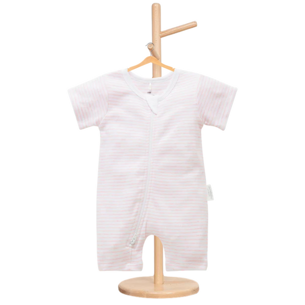 Pure Baby Essentials Pale Pink Stripe Short Zip Growsuit