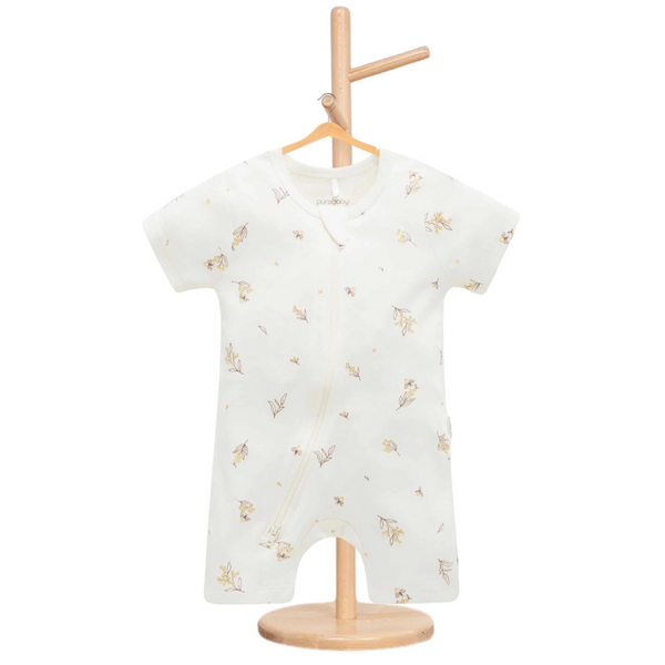 Pure Baby Essentials Vanilla Wattle Bee Short Zip Growsuit