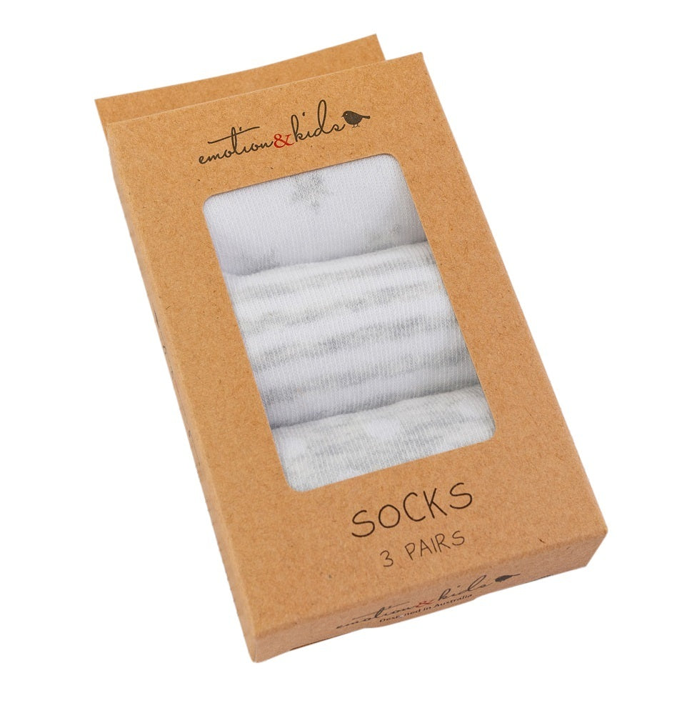 Emotion & Kids Grey Stripe, Spot & Star Socks 3 Pack
