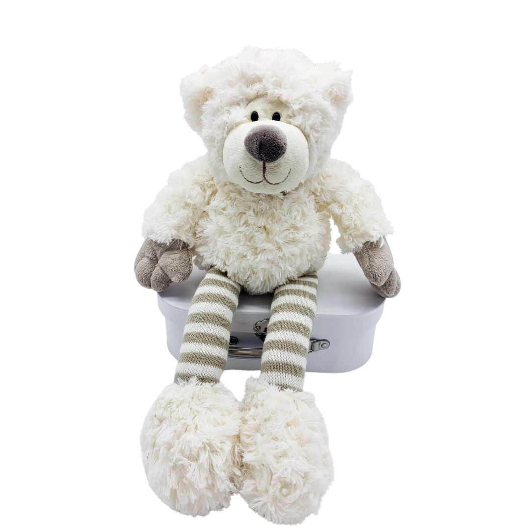 Plush White with Striped Legs Teddy