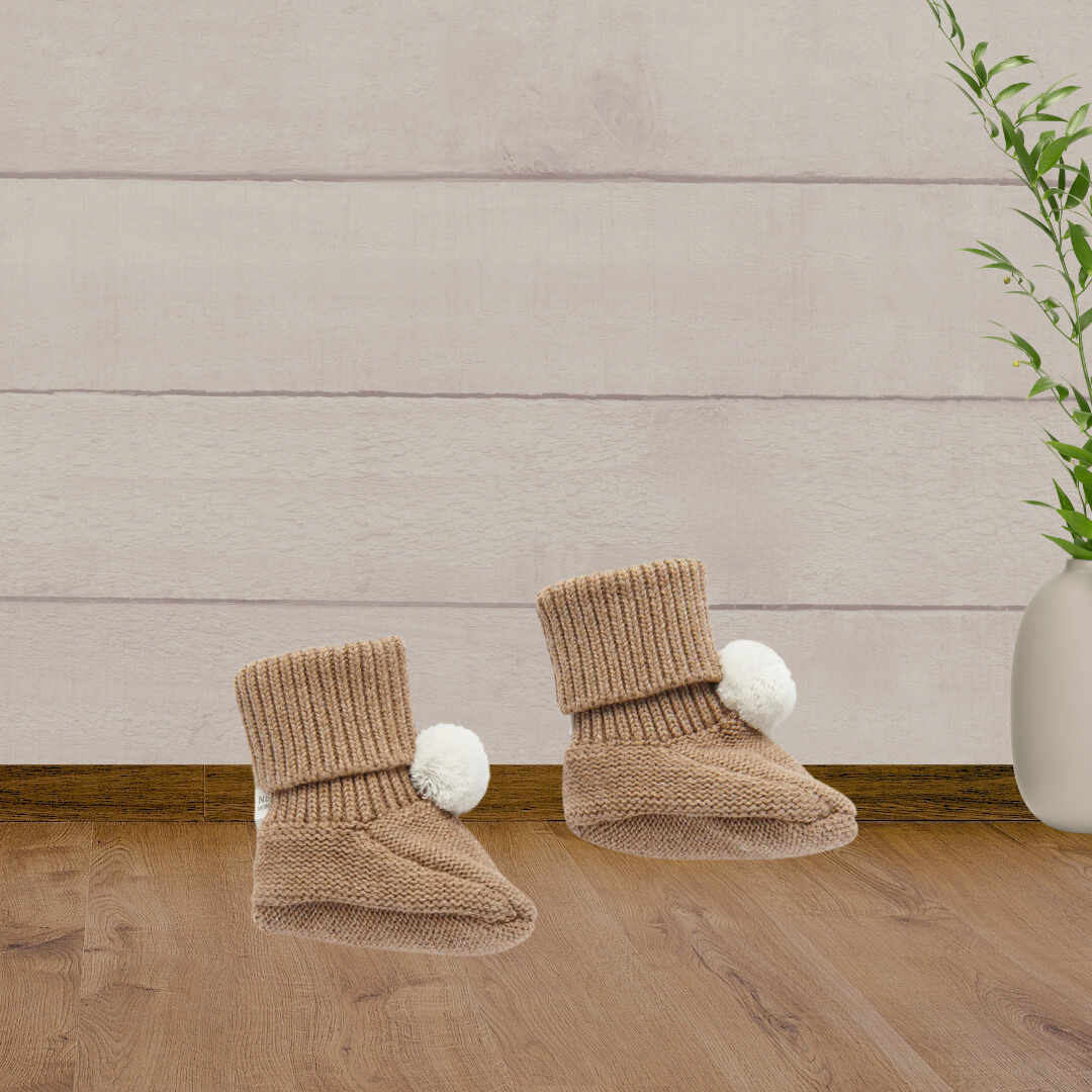 Pure Baby Cinnamon Pom Pom Booties - Baby Gifts Australia