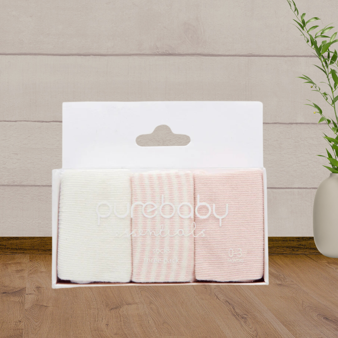 Pure Baby Essentials Pink Socks 3pk - Baby Gifts Australia