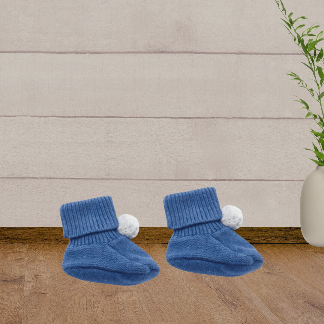 Pure Baby Indigo Blue Pom Pom Booties - Baby Gifts Australia